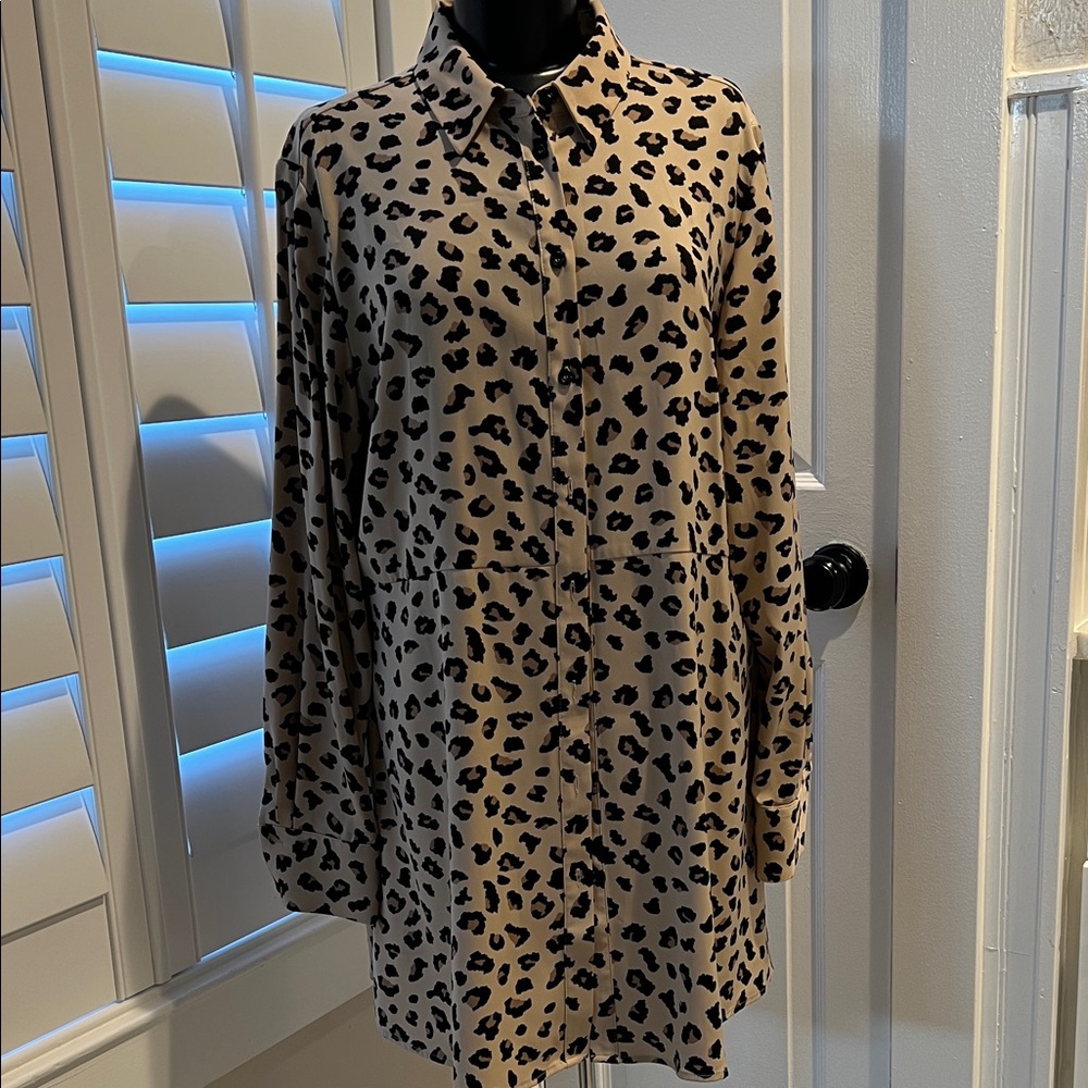 Leopard Print Button-Up Tunic Shirt